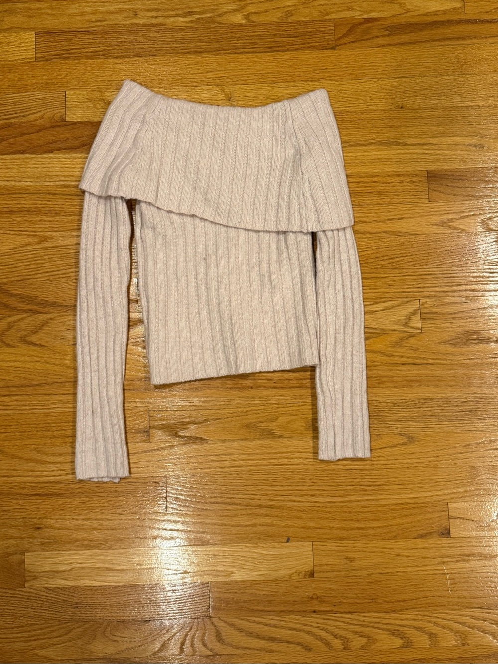 Off-Shoulder Ribbed Sweater Top in Baby Pink